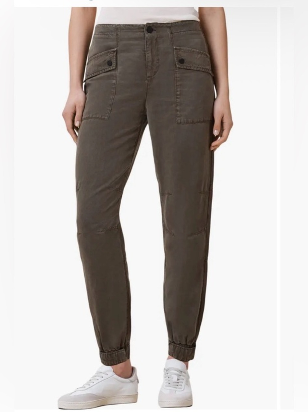 AllSaints Val Twill Cargo Pants Women Size 8 Dark Khaki Green Pockets Preppy